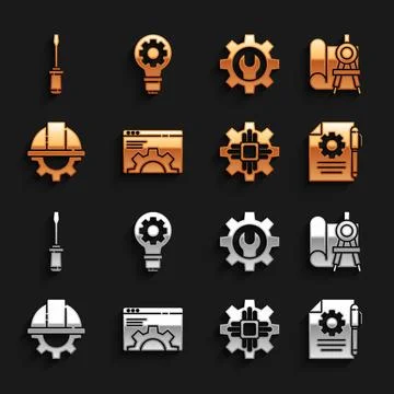 Set Browser setting, Graphing paper and compass, Document settings pen Stock Illustration