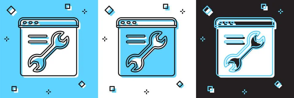 Set Browser setting icon isolated on blue and white, black background. Adjusting Illustrazione stock