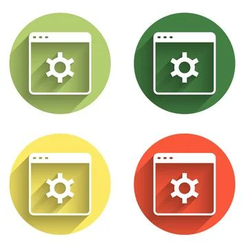 Set Browser setting icon isolated with long shadow background. Adjusting, s.. Stock Illustration