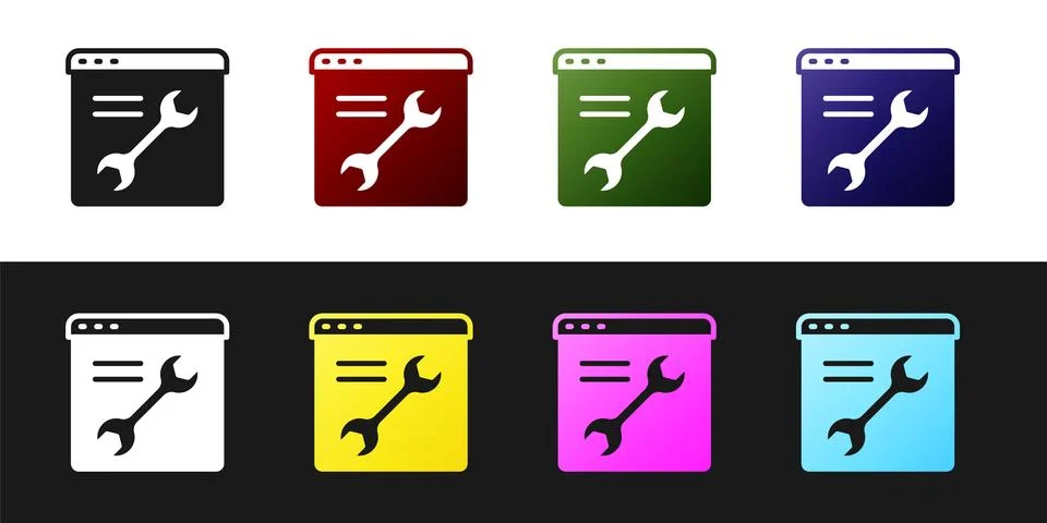 Set Browser setting icon isolated on black and white background. Adjusting,.. Stock Illustration