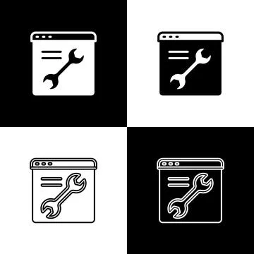 Set Browser setting icon isolated on black and white background. Adjusting,.. Stock Illustration