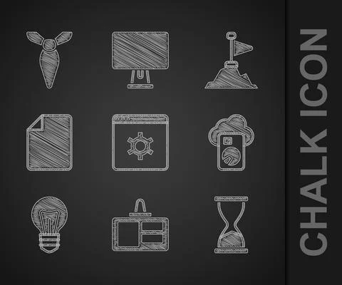 Set Browser setting, Identification badge, Old hourglass, Cloud database, Light 스톡 일러스트