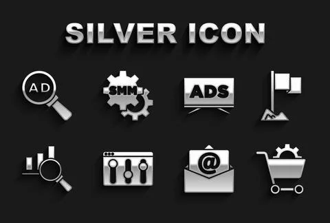 Set Browser setting, Location marker, Shopping cart, Mail and e-mail, Magni.. Illustrazione stock