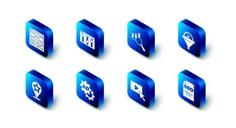 Set Browser setting, Magnifying glass and analysis, Lead management, SEO op.. Stock Illustration