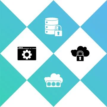 Set Browser setting, Password protection, Server security with lock and Cloud 스톡 일러스트