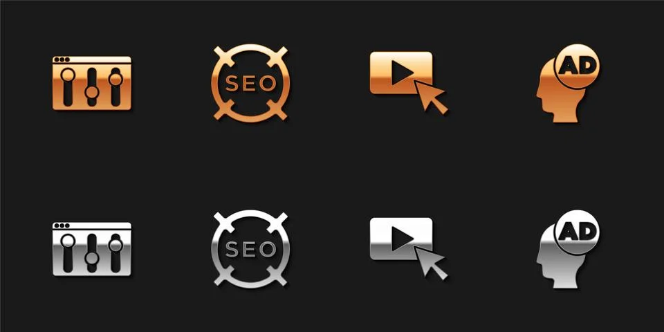 Set Browser setting, SEO optimization, Advertising and icon. Vector Stock Illustration