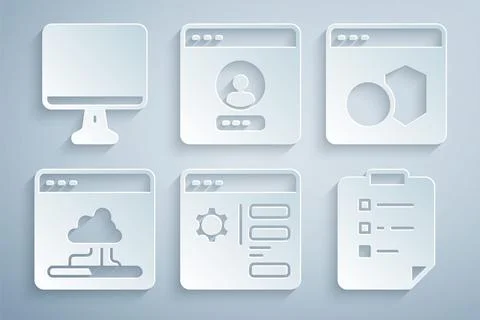 Set Browser setting, Software, Cloud technology data transfer, Clipboard with Stock Illustration