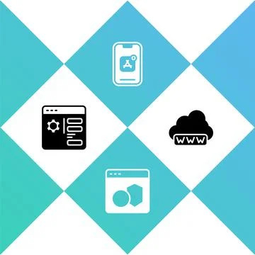 Set Browser setting, Software, Mobile Apps and Web development icon. Vector Stock Illustration