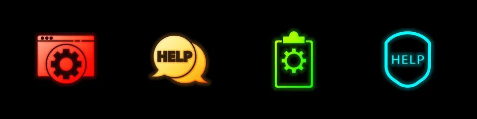 Set Browser setting, Speech bubble with text Help, Checklist 24 hours service Stock Illustration