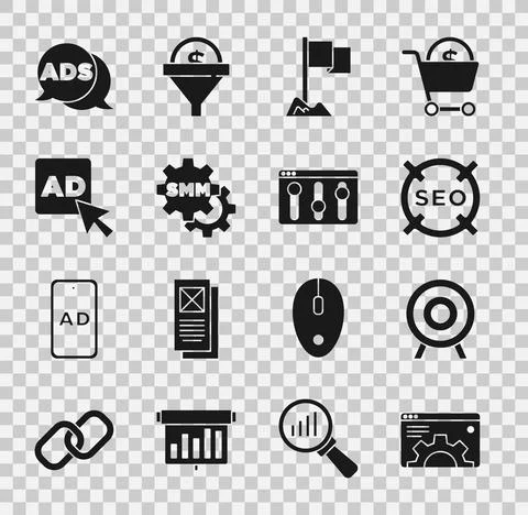 Set Browser setting, Target sport, SEO optimization, Location marker, Social イラスト素材