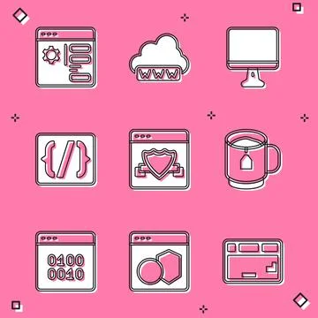 Set Browser setting, Web development, Computer monitor screen, Programming Stock Illustration