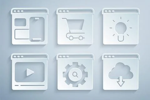 Set Browser setting, window, Online play video, Cloud download, shopping on 스톡 일러스트