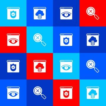 Set Browser with shield, Cloud technology data transfer, incognito window and Stock Illustration