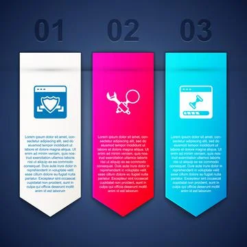 Set Browser with shield, Debugging and Loading data window. Business infograp Stockillustratie