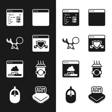 Set Browser with shield, Debugging, Software, window, Cloud technology data Illustrazione stock