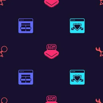 Set Browser with shield, MySQL code, Processor and Debugging on seamless pa.. Stock Illustration