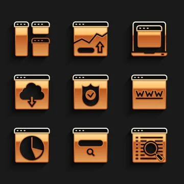 Set Browser with shield, Search engine, window, Graph chart infographic, Cloud 스톡 일러스트