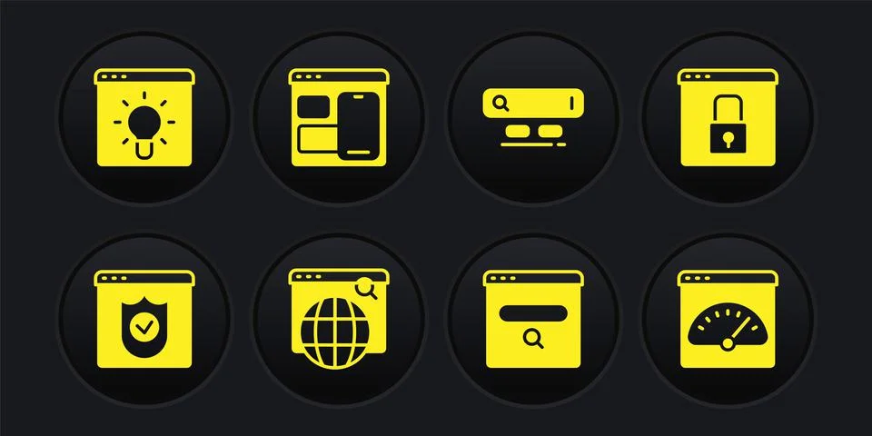 Set Browser with shield, Secure your site HTTPS, SSL, Search engine, Web 스톡 일러스트