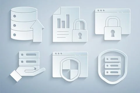 Set Browser with shield, Secure your site HTTPS, SSL, Server, Data, Web Hos.. Illustration