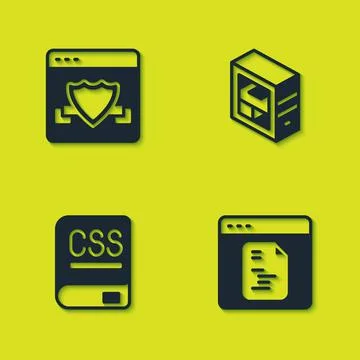 Set Browser with shield, Software, Books about programming and Computer icon Illustrazione stock