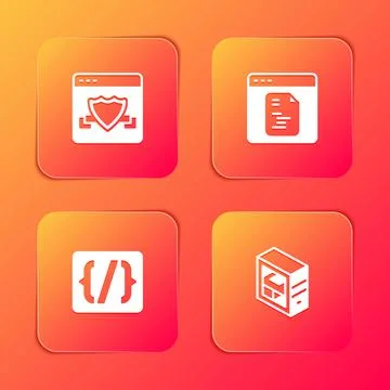 Set Browser with shield, Software, Programming language syntax and Computer icon Stock Illustration