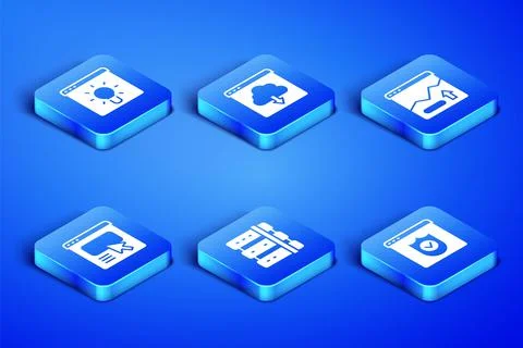 Set Browser with shield, window, Server, UI or UX design, Cloud download and 스톡 일러스트