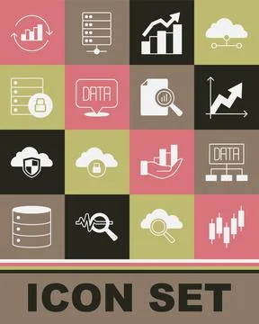 Set Browser with stocks market, Data analysis, Financial growth, Server security Illustrazione stock