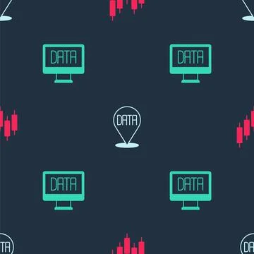 Set Browser with stocks market, Data analysis and  on seamless pattern. Vecto Stock Illustration