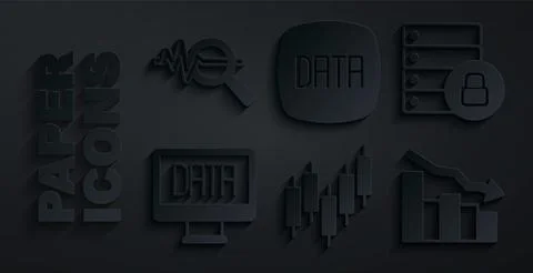 Set Browser with stocks market, Server security padlock, Data analysis Stock Illustration