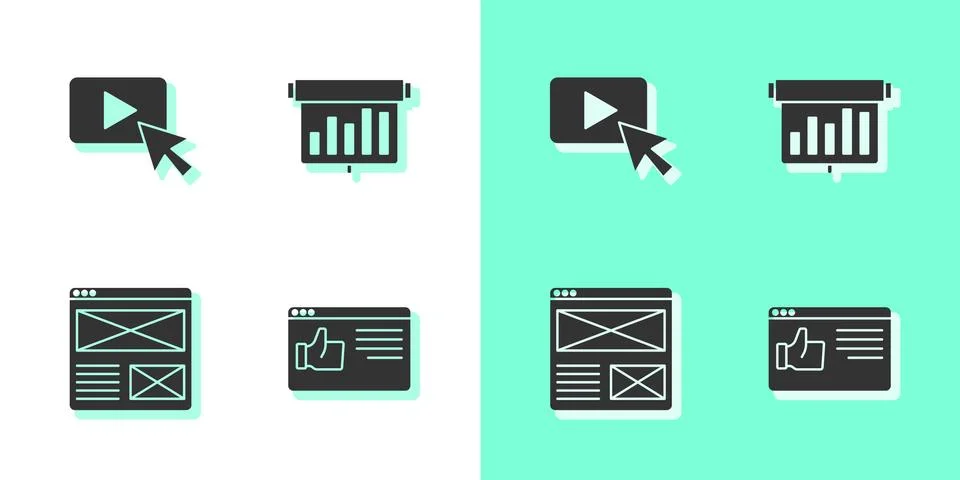 Set Browser window, Advertising, and Board with graph chart icon. Vector Stockillustratie