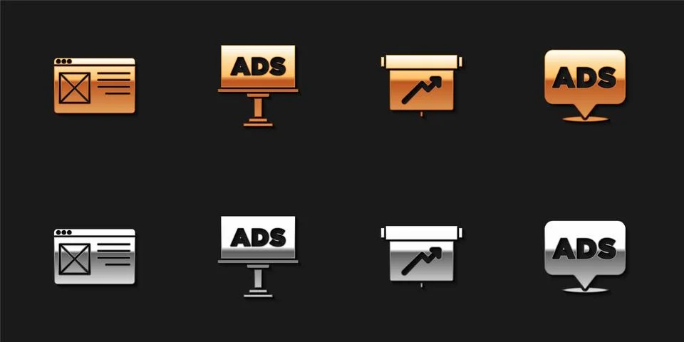 Set Browser window, Advertising, Board with graph chart and icon. Vector イラスト素材