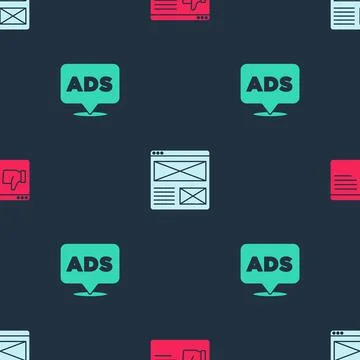 Set Browser window, and Advertising on seamless pattern. Vector Stockillustratie