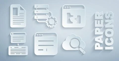 Set Browser window, Broken file, Server, Data, Web Hosting, Search cloud 스톡 일러스트