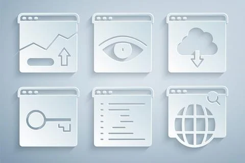 Set Browser window, Cloud download, Secure your site with HTTPS, SSL, Search Illustrazione stock