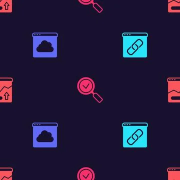 Set Browser window, Cloud technology data transfer, Magnifying glass with check イラスト素材