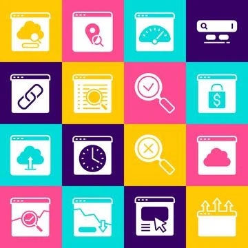 Set Browser window, Cloud technology data transfer, Online shopping on screen Stock Illustration