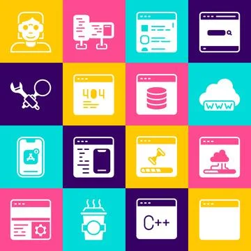 Set Browser window, Cloud technology data transfer, Web development, files, Page Stock Illustration