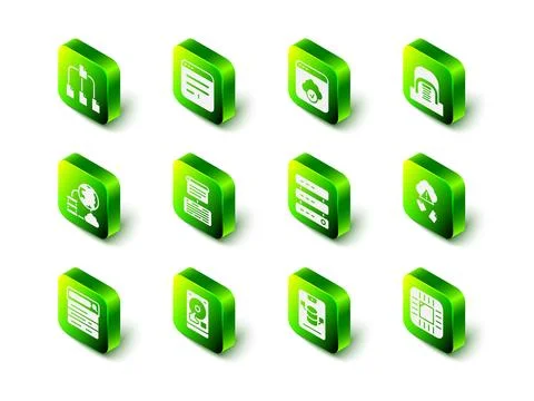 Set Browser window, Cloud technology data transfer, Hangar with servers, ha.. Stockillustratie
