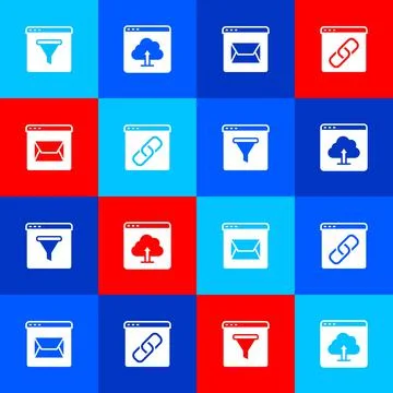 Set Browser window, Cloud upload, Website and mail and  icon. Vector 库存插图