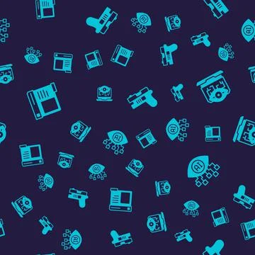 Set Browser window, Computer vision, Futuristic weapon and on seamless pattern Stockillustratie