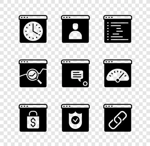 Set Browser window, Create account screen, Online shopping on, with shield Stock Illustration
