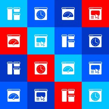 Set Browser window, Digital speed meter and UI or UX design icon. Vector Stockillustratie