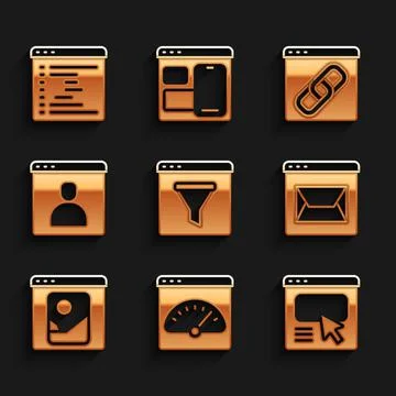 Set Browser window, Digital speed meter, UI or UX design, Website and mail Stock Illustration