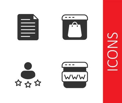 Set Browser window, File document, Consumer product rating and Online shoppin イラスト素材