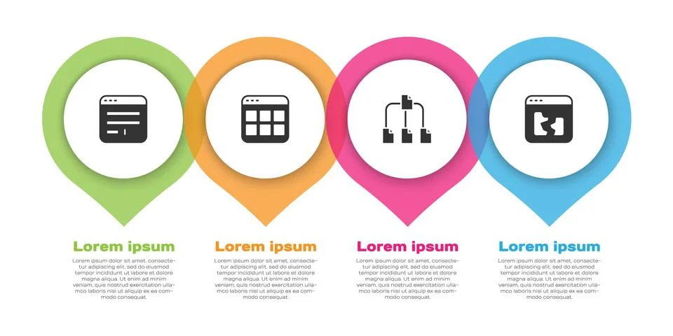 Set Browser window, files, Folder tree and Broken. Business infographic template 스톡 일러스트