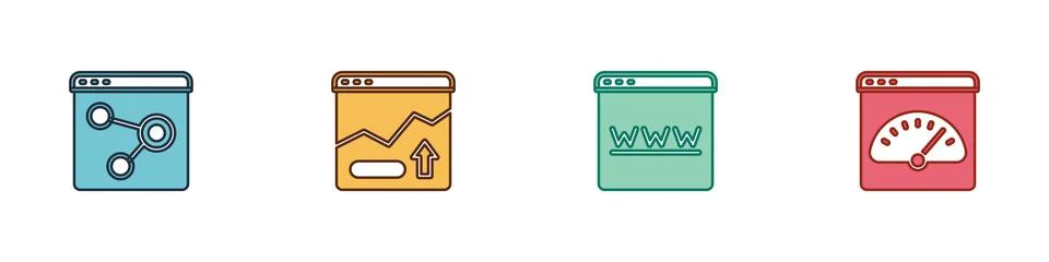 Set Browser window, Financial growth increase, and Digital speed meter icon Illustrazione stock