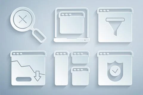 Set Browser window, Financial growth decrease, with shield, Laptop browser an Stock Illustration