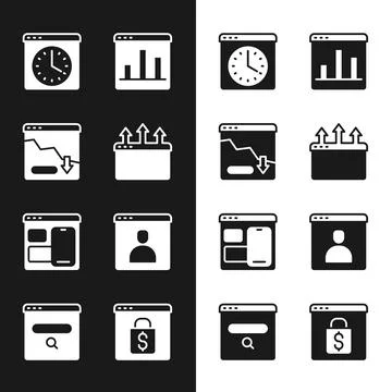 Set Browser window, Financial growth decrease, Graph chart infographic, Web.. Stock Illustration