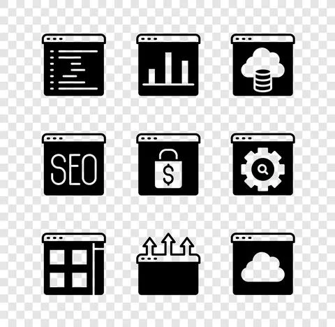Set Browser window, Graph chart infographic, Cloud technology data transfer Stock Illustration