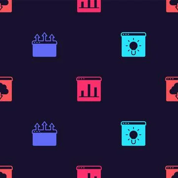 Set Browser window, Graph chart infographic and Cloud download on seamless pa イラスト素材